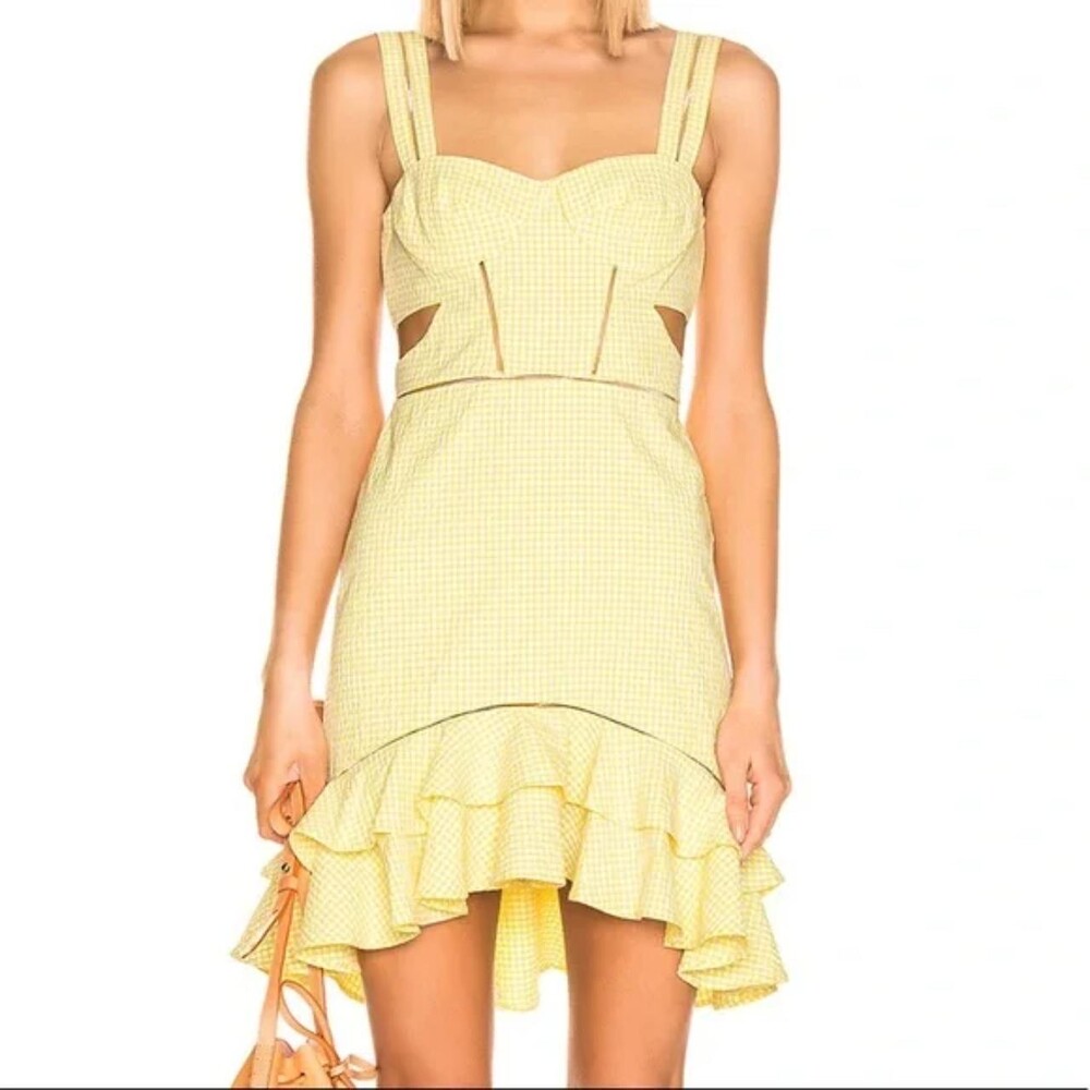 Jonathan Simkhai Womens 8 Yellow Gingham Cutout Ruffled Mini Dress Summer - Picture 2 of 9